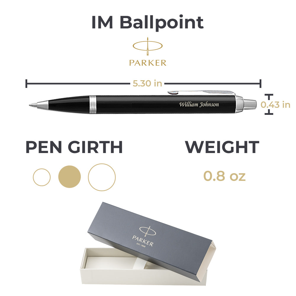 Engraved Parker IM Black Lacquer Retractable Ballpoint Pen Chrome Trim -  Dayspring Pens