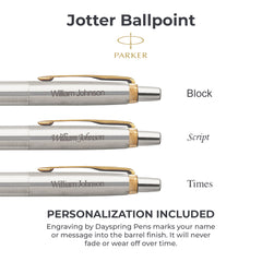 Custom Engraved Parker Jotter Gel Pen Stainless Steel Gold Trim - Dayspring  Pens
