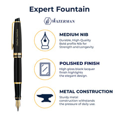 Custom Engraved Waterman Expert Fountain Pen - Black with Gold