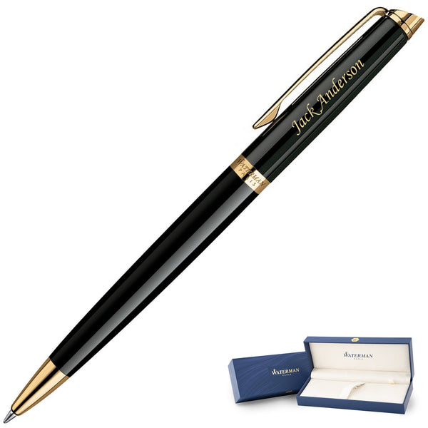 Personalized Waterman Hemisphere Pen Black with Gold Trim